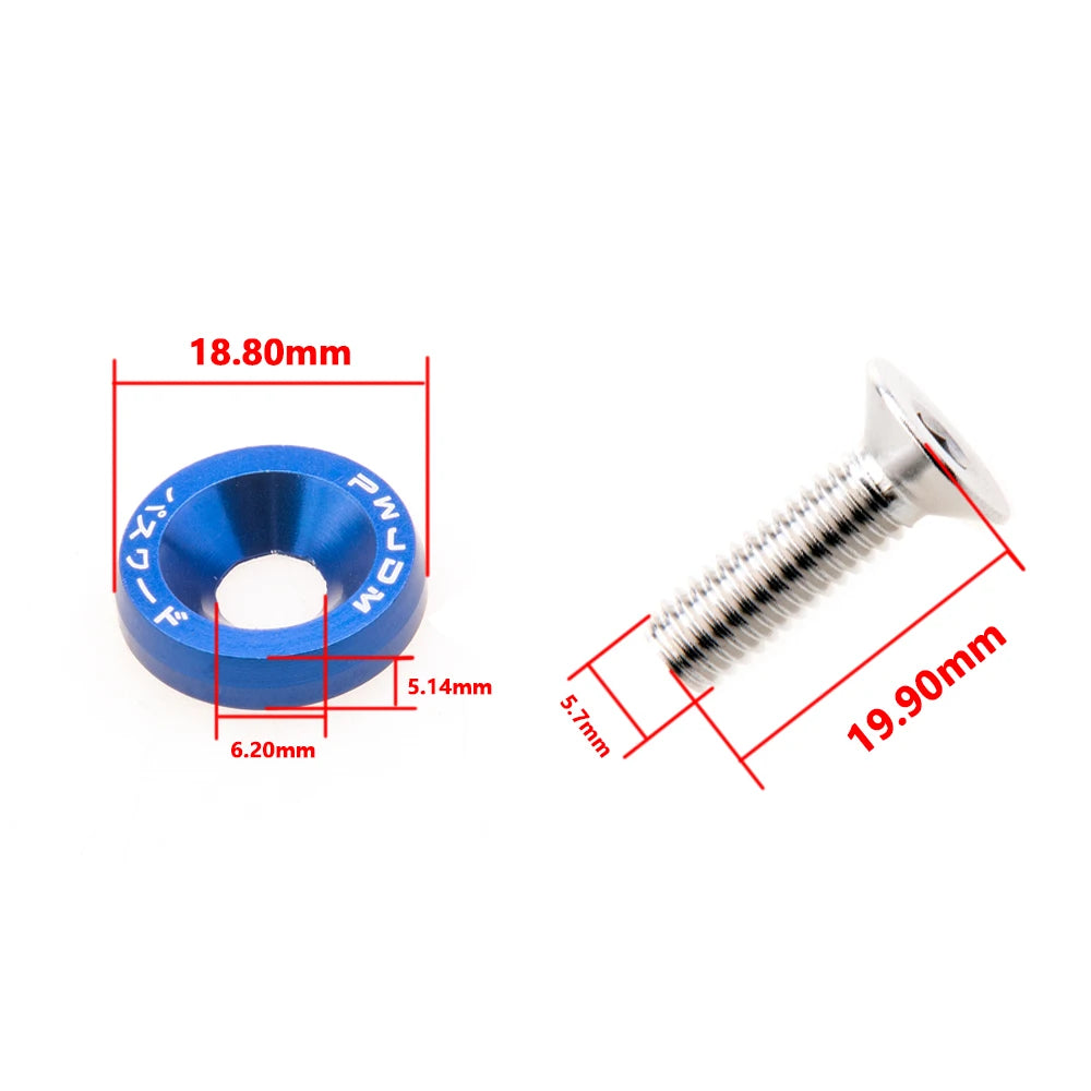 10PCS M6 JDM Car Modified Hex Fasteners Fender Washer Bumper Engine Concave Screws Fender Washer License Plate Bolts Car styling