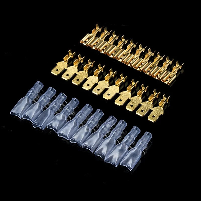 100 Teile/los 2,8/4,8/6,3mm Weiblich Männlich Crimp Terminal Draht Stecker Gold Messing/Silber Auto Lautsprecher elektrische Kabel Terminals Kit 