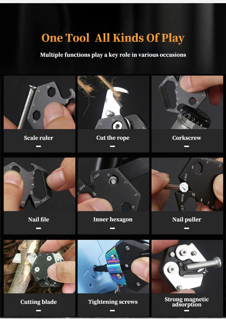 Pocket Knife Keychain Screwdriver Multifunctional Hexagon Coin Outdoor EDC survival Tool Folding Fold Mini coltello Gear Pee