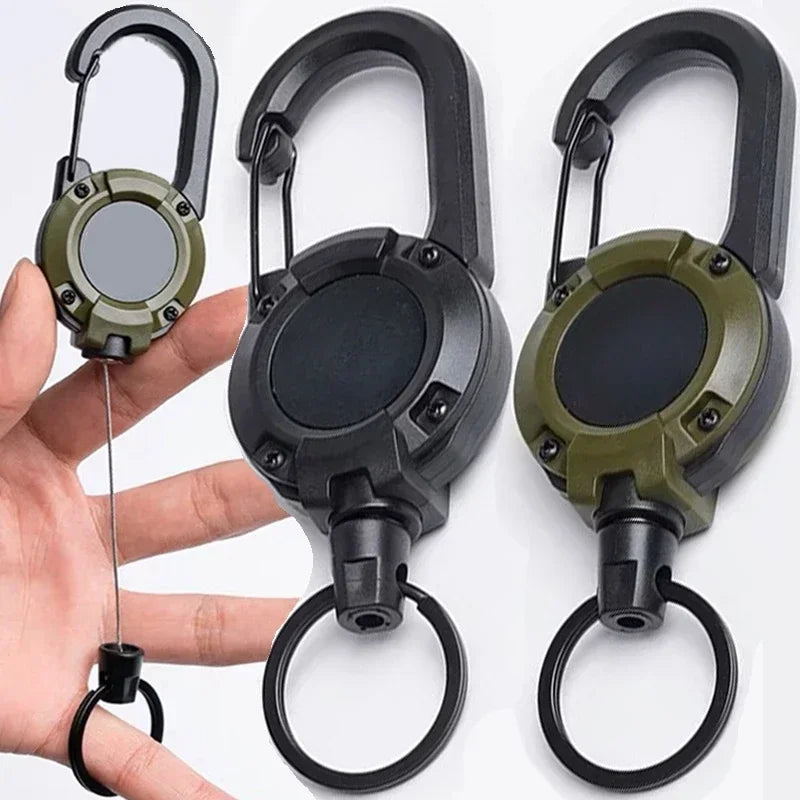 1/2pcs Heavy Duty Retractable Pull Badges ID Reel Carabiner Key Chain Steel Wire Rope Buckle Key Holder Outdoor Keychain Tools