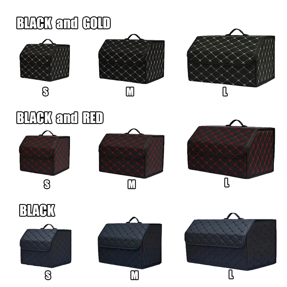 Car Trunk Organizer Box, Large Capacity, Auto Multiuse Tools, Storage Bag, Stowing, Tidying, Leather, Folding for Emergency