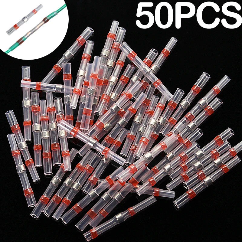 50PCS Heat Shrinkable Wire Connectors SST21 Waterproof Sleeve AWG22-18 Butt Electrical Splice Tinned Solder Seal Terminal