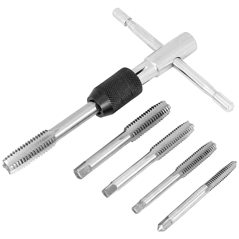 Portable 6pcs T-type Tap Wrench Set Drill Set Hand Tapping Tools Machine Screw Thread Tap Twist Bit M3/M4/M5/M6/M8  DIY Tool