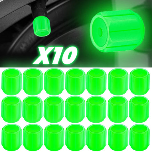 Lot de 10/50 bouchons de valve lumineux pour voiture, fluorescents, brillent dans le noir, pour roue de moto, vélo, décoration 