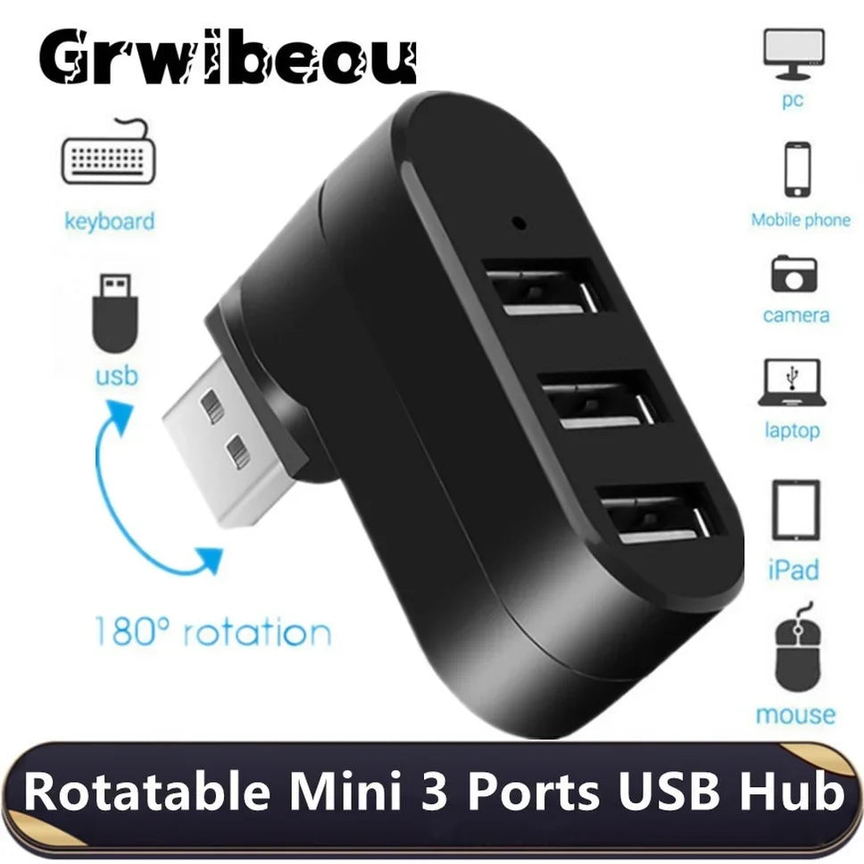 Hub USB 2.0 Hub USB 2.0 Multi USB Splitter Hub Rotatif 3 Ports Multiple Expander Splitter Mini USB 2.0 Hub Accessoires Informatiques 