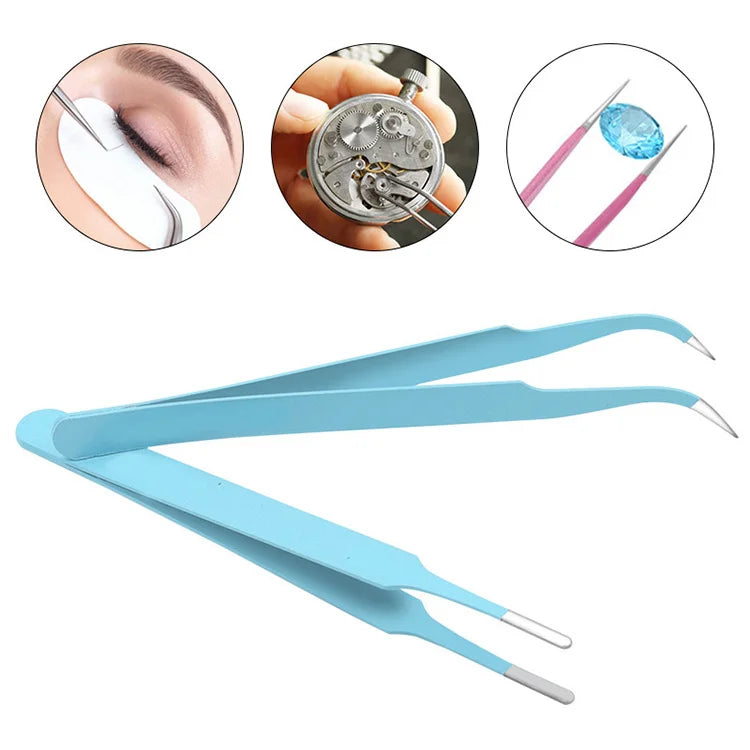 6PCs ESD Anti-Static Stainless Steel Tweezers Precision Maintenance Industrial Repair Curved Tool Home Working Model Making Hand