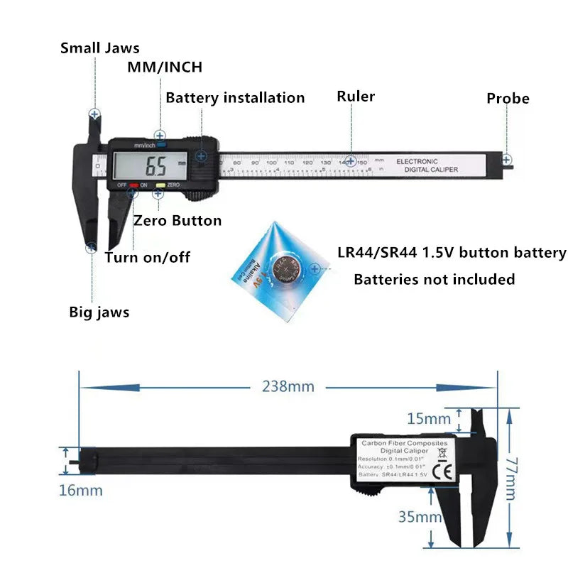 150mm 100mm Electronic Digital Caliper Carbon Fiber Dial Vernier Caliper Gauge Micrometer Measuring Tool Digital Ruler