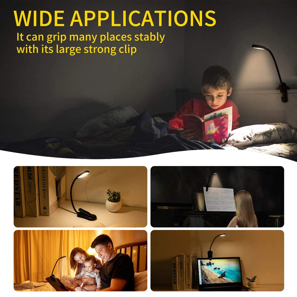 Rechargeable Book Light Mini 7 LED Reading Light 3-Level Warm Cool White Flexible Easy Clip Lamp Read Night Reading Lamp in Bed