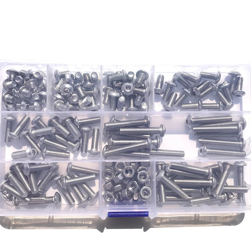 120-434Pcs 304 Stainless Steel Hex Button Socket Head Cap Screw Hexagon Thread Machine Metric Nut Bolt Assortment Kit Set M2~M6