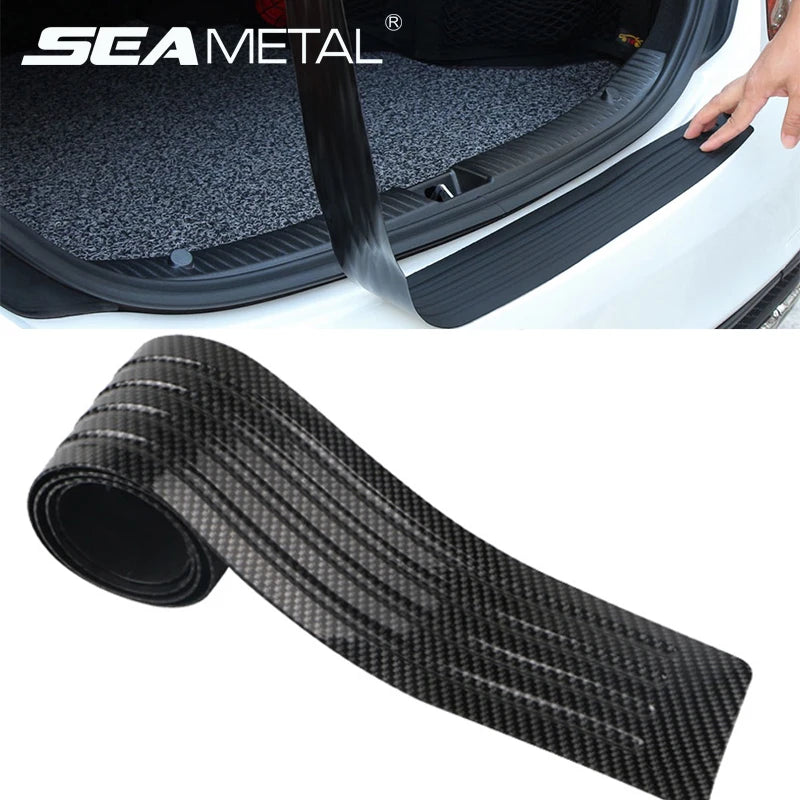 SEAMETAL Universal Carbon Fiber Car Trunk Door Guard Strip Auto Sill Plate Protector Rear Bumper Guard Rubber Mouldings Strips