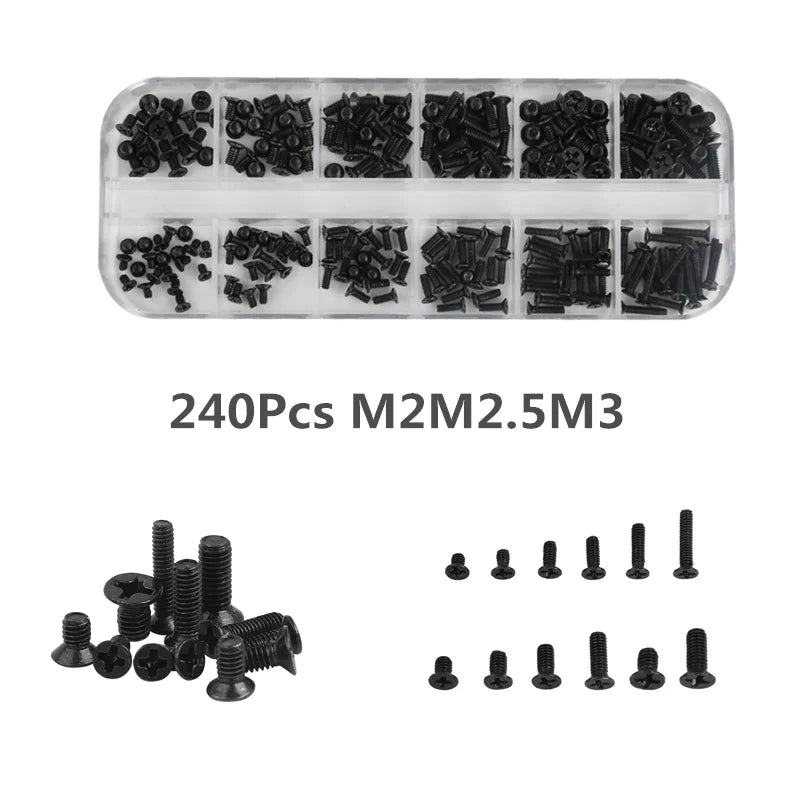 240pcs M2 M2.5 M3 Screw Set KM Machine Repair Screw Flat Head Phillips Drive Accessories for Computer Electronic Laptop Screws