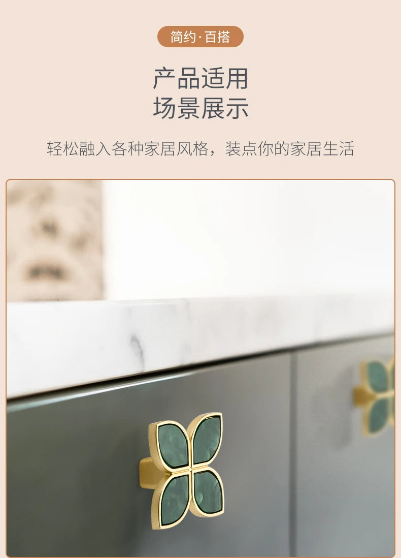 Handles Drawer Cabinet Furniture Kitchen Handles for Cabinet Knob Door Drawer Furniture Kitchen Knob Four-Leaf Clover Square