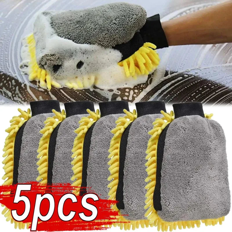 1/5pcs Car Washing Gloves Waterproof Microfiber Chenille Gloves Car Cleaning Mitt Detailing Brush Auto Care Double-faced Glove