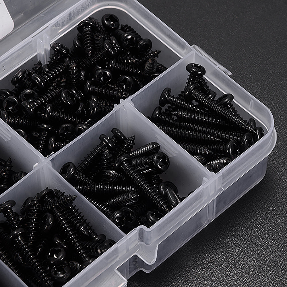 340/500pcs Pan Head Tapping Screw Cross Head M3/M4/M3.5/M4.8 Self Tapping Screw Set Assortment Kit Black Furniture Carbon Steel