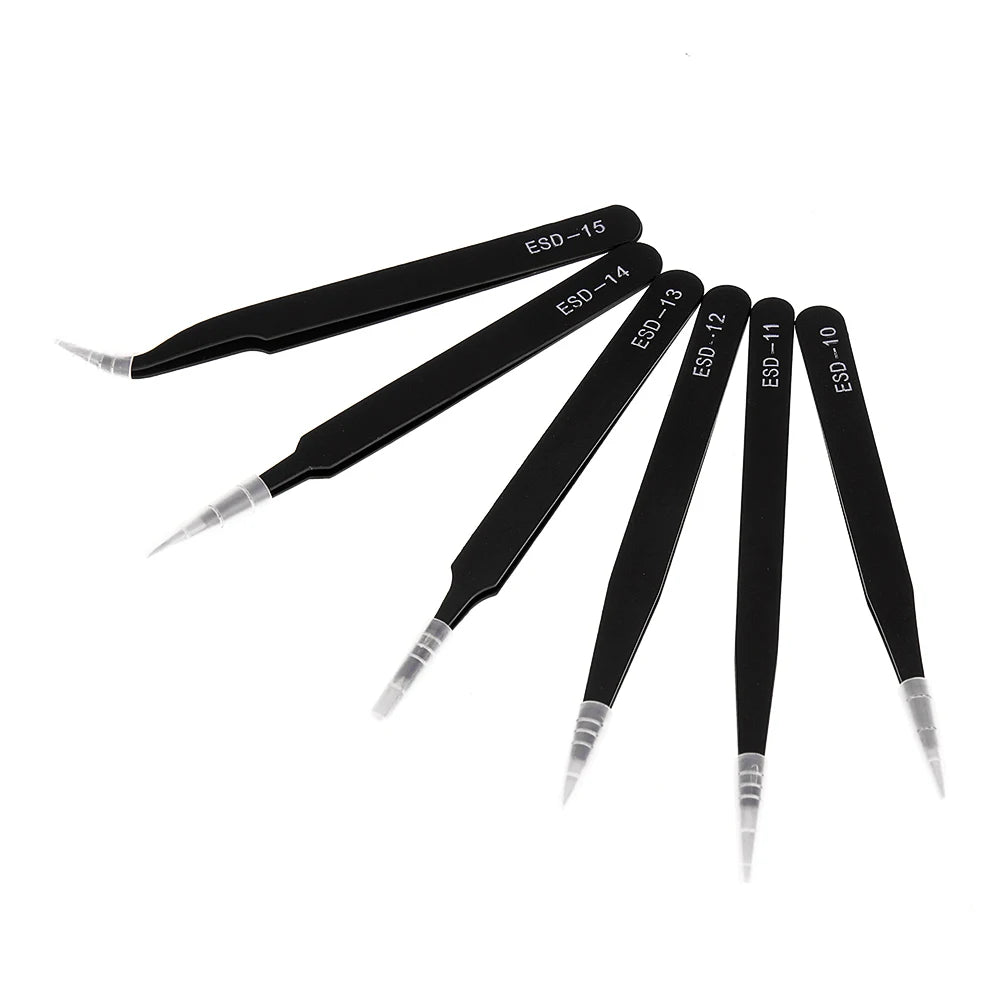 ESD Anti-Static Stainless Steel Tweezers Precision Maintenance Industrial Repair Curved Tool Home Working Model Making Hand Tool