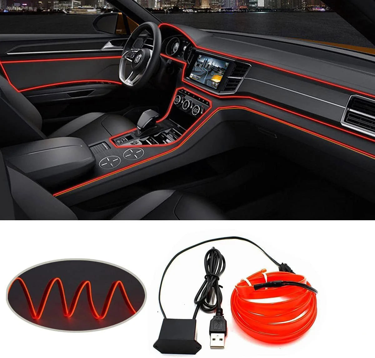 2M/3M/5M LED Car Interior Decoration Light EL Wiring Neon Strip For Auto DIY Flexible Ambient Light with USB Drive Ambient Lamp