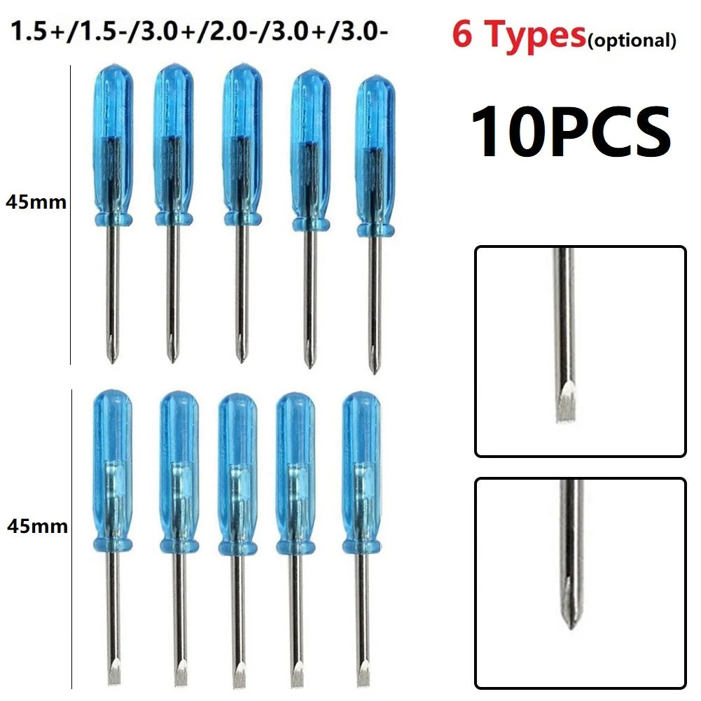 10pcs Mini Slotted Cross Screwdrivers Portable Screw Driver For X-Box Laptop Repair Tool Hand Tool 1.5+/1.5-2.0+/2.0-/3.0+/3.0-