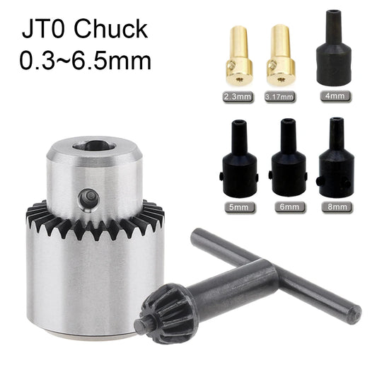 Drill Chuck 0.3-6.5mm JT0 Mini Drill Chuck Taper Mounted Micro Motor Drill Chuck With Chuck Key Lathe Machine Tool Accessories