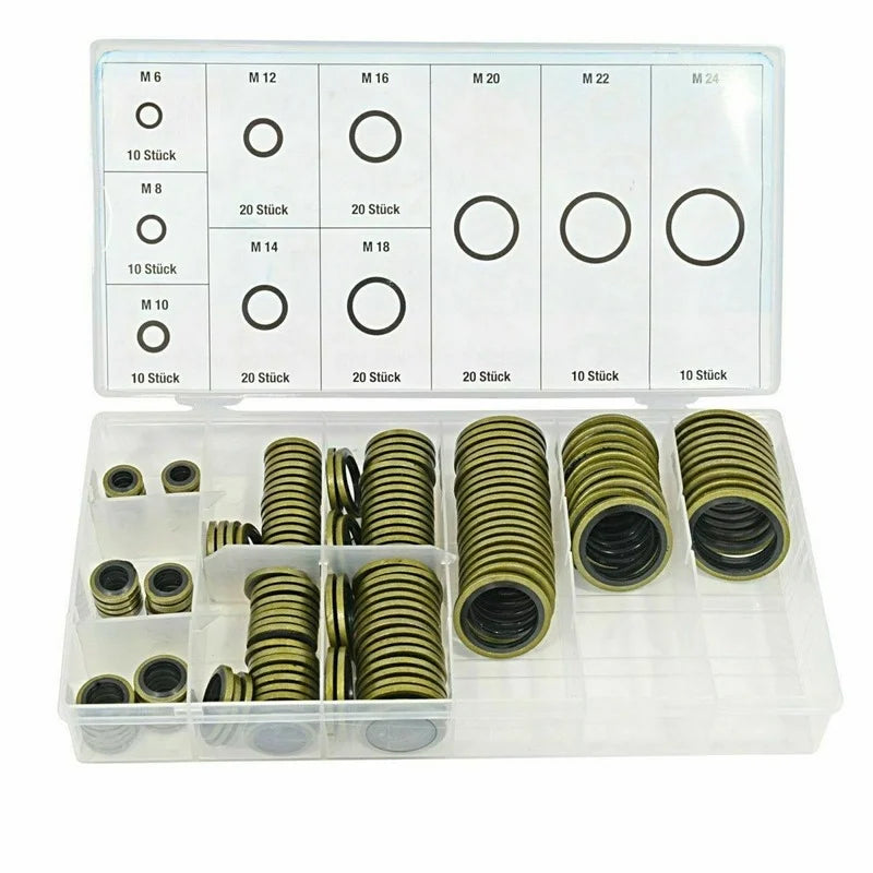 150/100pcs Bonded Seal Sealing Ring Assortment Kit Oil Drain Screw Combined Washer Seal Set M6 M8 M10 M12 M14 M16 M18 M20 M22 - ToolFlx