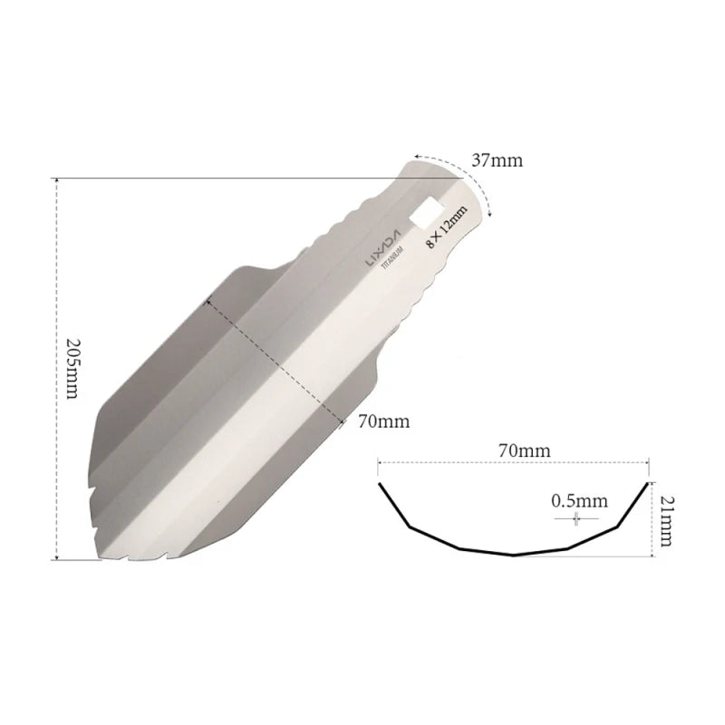 Lixada Pelle de camping en titane pour extérieur, pelle à crottes compacte, truelle, outil multifonction ultraléger pour la randonnée et la survie 
