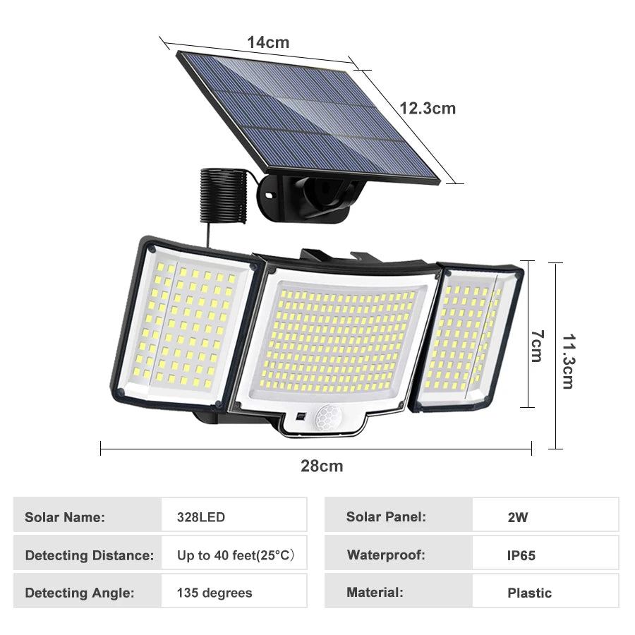 106/318 LED Solar Light Outdoor 328 LED Spotlights IP65 Waterproof Motion Sensor Human Solar Flood Security Lights 3 Modes