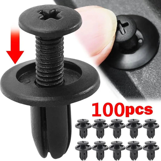 100PCS Plastic Rivets 8mm Fasteners Screw Car Bumper Fender Black Rivet Car Fastener Clips for Toyota Focus Kia Nissan Yamaha - ToolFlx