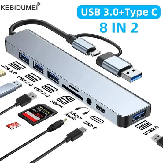 USB 3.0 Typ C Adapter Dockingstation USB 2.0-Anschluss TF SD-Kartenleser Audioausgang Multi-Hub-Splitter für Macbook Pro-Computer