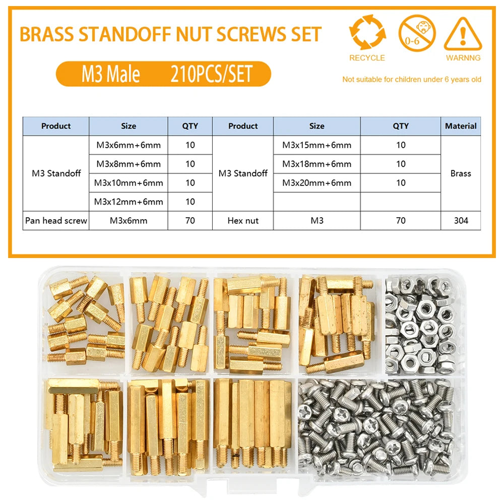 M2 M2.5 M3 M4 Hex Brass Standoff PCB Motherboard Spacer Screw Nut Thread Pillar Mount Male Female Spacer Bolt Assortment Kit