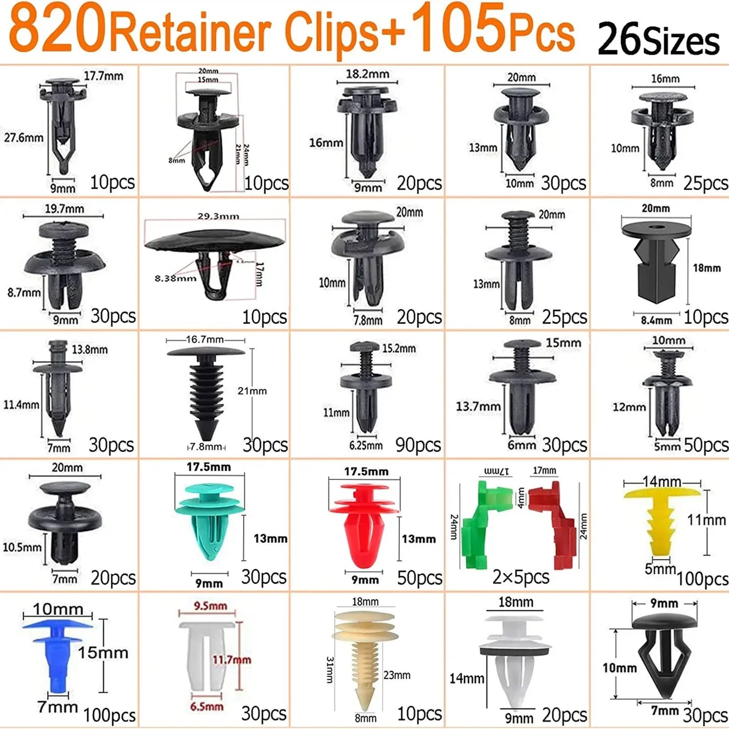 925pcs-100Pcs Auto Fastener Clip Kit Fender Rivet Clips Auto Body Push Retainer Pin Rivet Bumper Door Trim Panel Retainer Repair