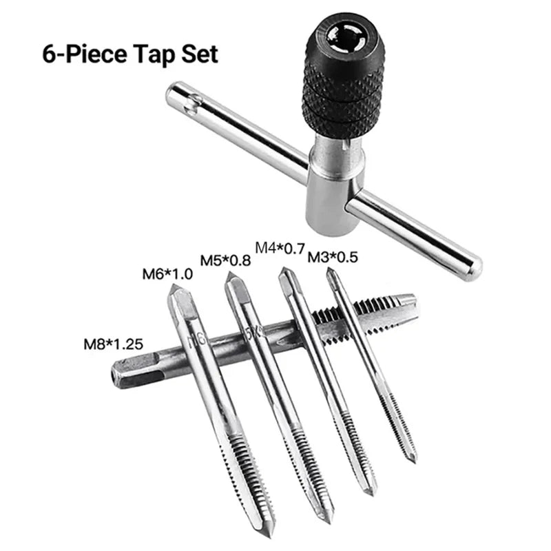 Jeu de tarauds M3/M4/M5/M6/M8 avec forets hélicoïdaux et clé Type T Machine à vis à main Tarauds à filetage Alésoir perceuse à main Vis Outil Perceuse 