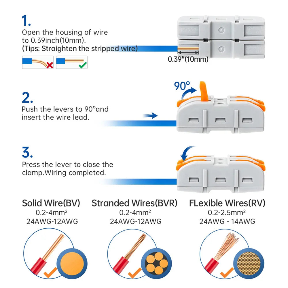 Quick Splicing Multiplex Butt Wire Connector Compact Electrical Cable Terminal Block Home Wiring Connectors for Circuit Inline