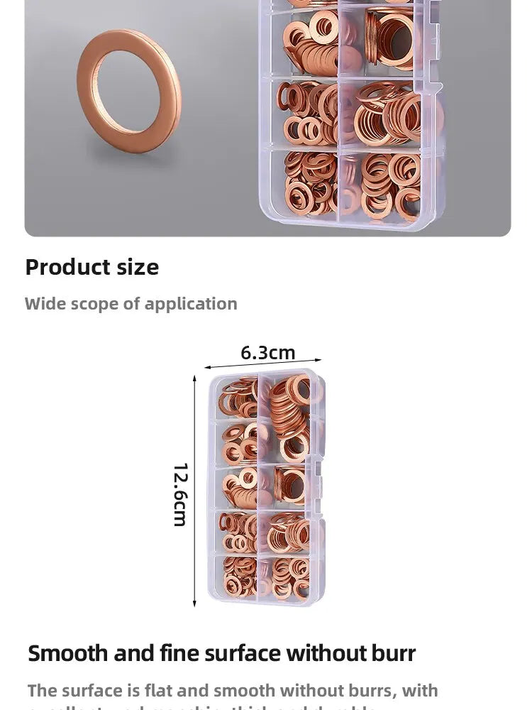 200pcs Purple Copper Gasket M5 M6 M8 M10 M12 M14 O-ring Purple Copper Gasket Set Oil Plugging Sealing Fittings - ToolFlx