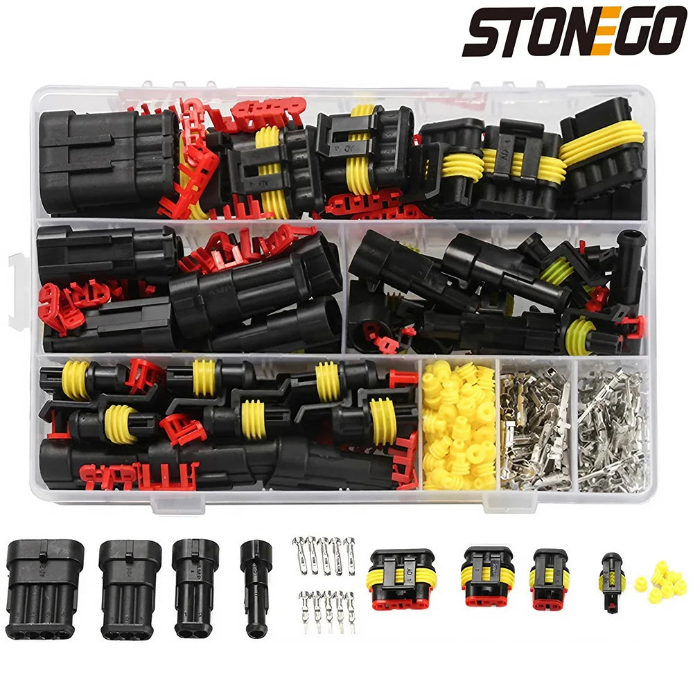 STONEGO 240/352Pcs Car Waterproof Connector Kit HID Xenon Lamp Harness Plug Connector 1/2/3/4 Holes