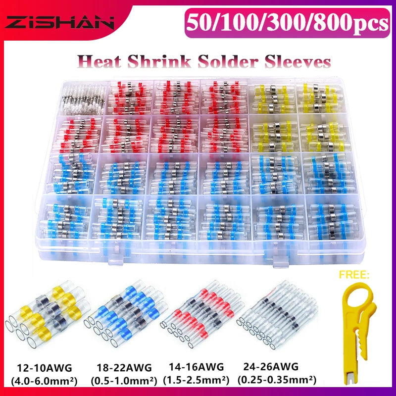 50/100/300/800pcs Practical Electrical Waterproof Seal Heat Shrink Butt Terminals Solder Sleeve Wire Connectors