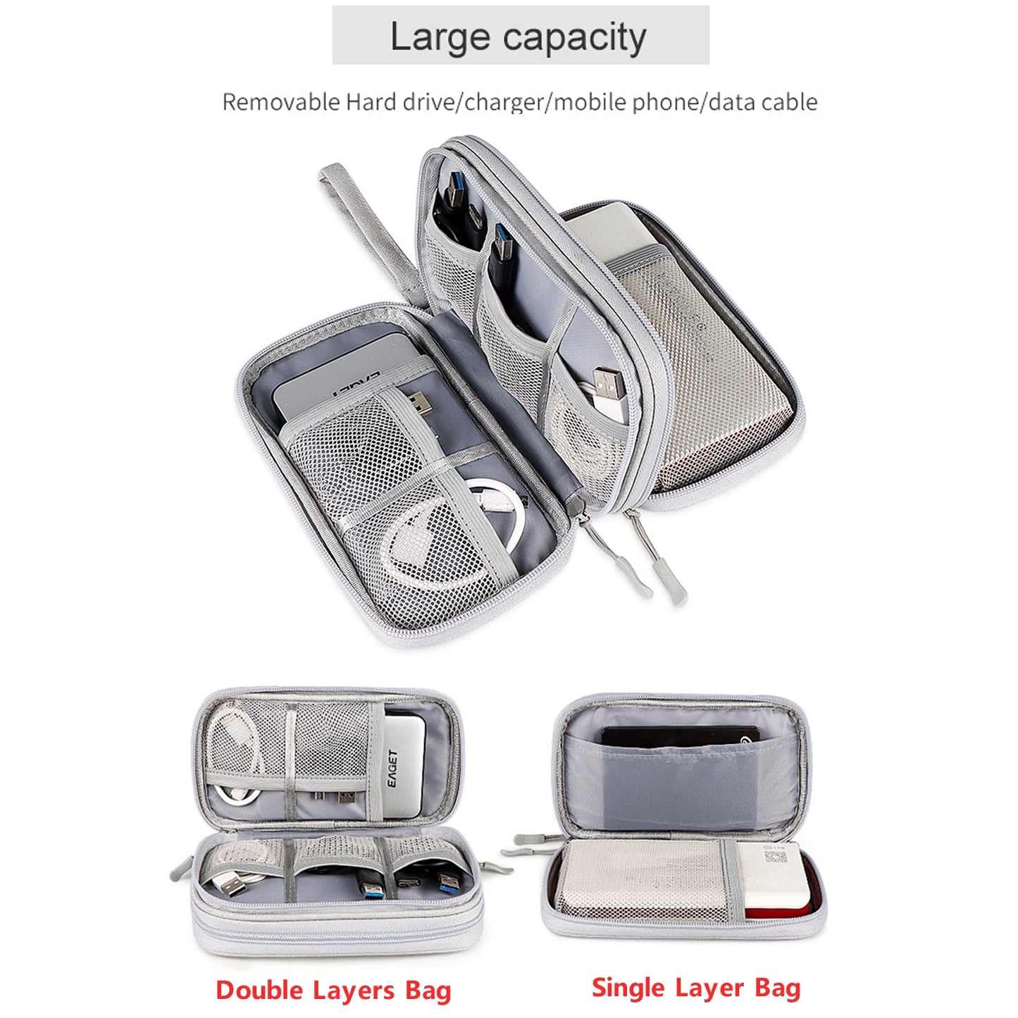 Data Cable Storage Bag Waterproof Portable Carry Case Multi-Layers Storage Bag Travel Organizer Bag for Cable Cord USB Charger