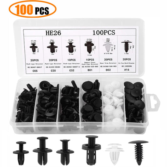 100pcs Trim Panel Retainer Fastener Kit Mixed Auto Plastic Clip Car Body Push Pin Rivet Bumper Door Clips Accessories for Car