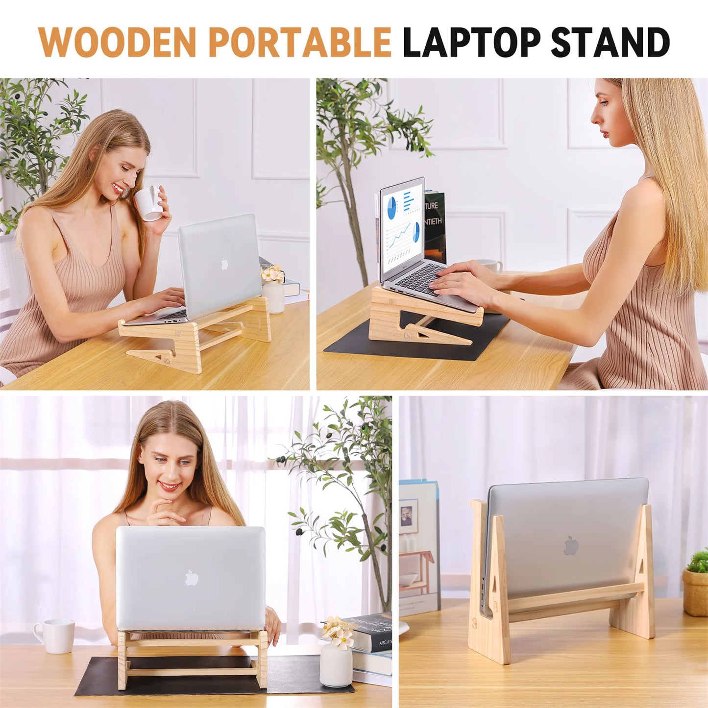 Wood Laptop Stand For MacBook Pro Universal Computer Stands For Desk Vertical Laptop Holder Wooden Laptop Riser For MacBook Air