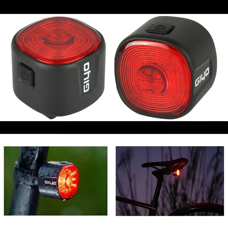 GIYO Intelligentes Fahrradbremsrücklicht IP66 Wasserdicht 6 Leuchtmodi Hohe Helligkeit Fahrradrücklicht LED-Rücklicht USB-Aufladung 