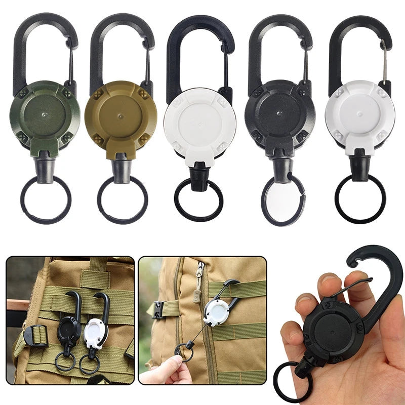 1pc Steel Wire Tactical Automatic Retractable Buckle Rope Camping Supplies Anti-theft Elastic Keychain Carabiner Buckle Rope캠핑용품