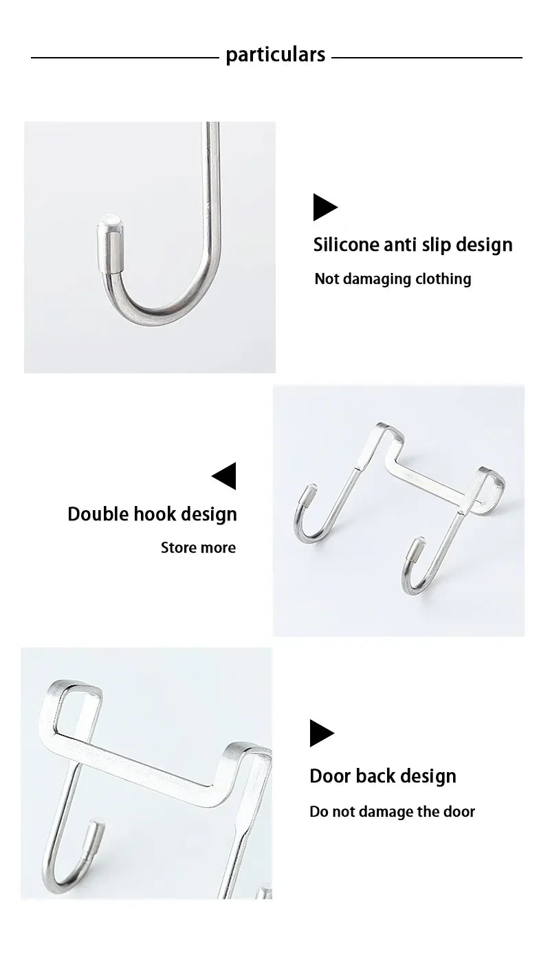 304 Stainless Steel Hook Free Punching Double S-Shape Hook Kitchen Bathroom Cabinet Door Back Type Coat Towel Storage Hanger