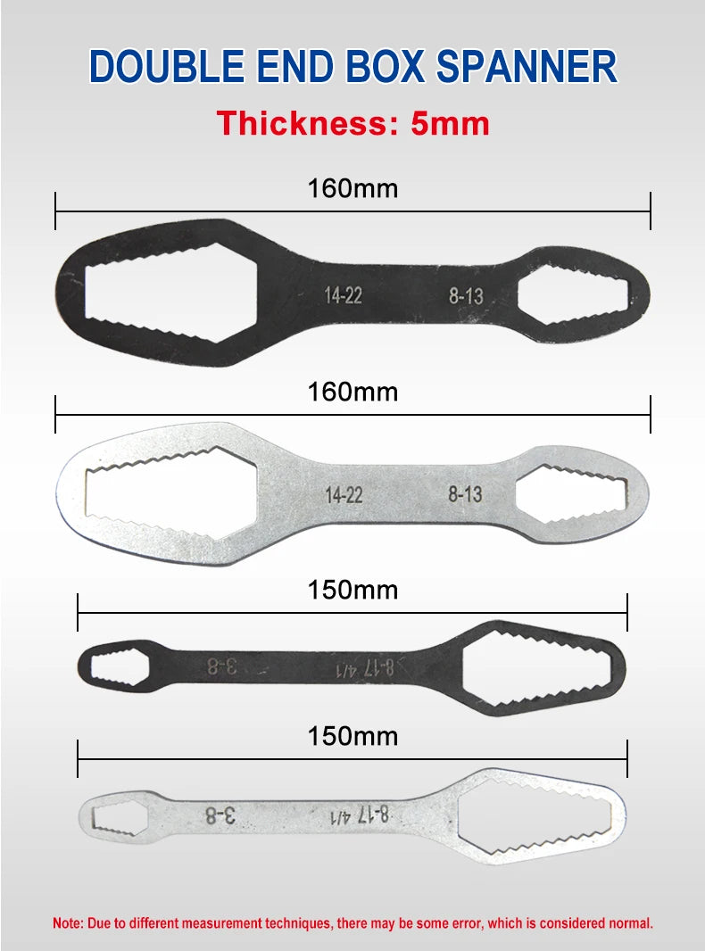 3-17 mm multifunktionaler Doppelmaulschlüssel 8-22 mm Sechskant-Massivschlüssel zum Anziehen von Schrauben und Muttern mit verschiedenen Durchmessern 