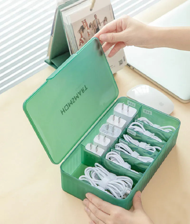 Double Cover Cable Storage Box PP Material Data Line Storage Desktop Cable Collect Box Dustproof Power Box Wire Cable Organizer