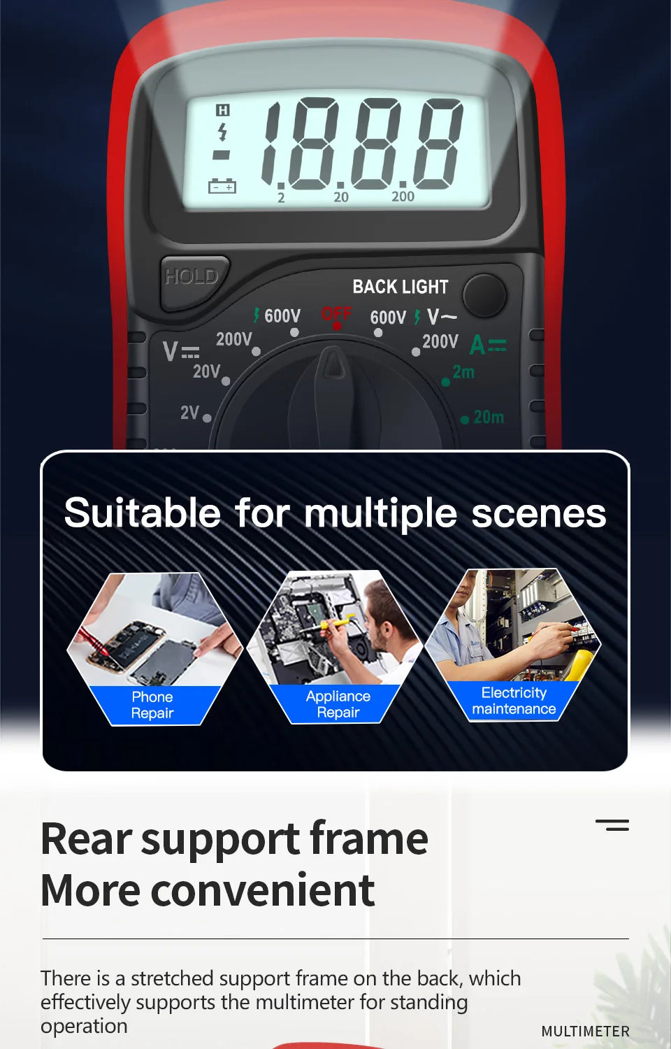 ANENG AN8205C Digital Multimeter AC/DC Ammeter Volt Ohm Multimetro Tester Meter With Thermocouple LCD Backlight Portable