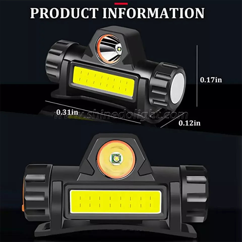 Mini lampe frontale LED portable puissante XPE + COB, lampe frontale de chasse rechargeable par USB, lampe frontale étanche avec queue magnétique 