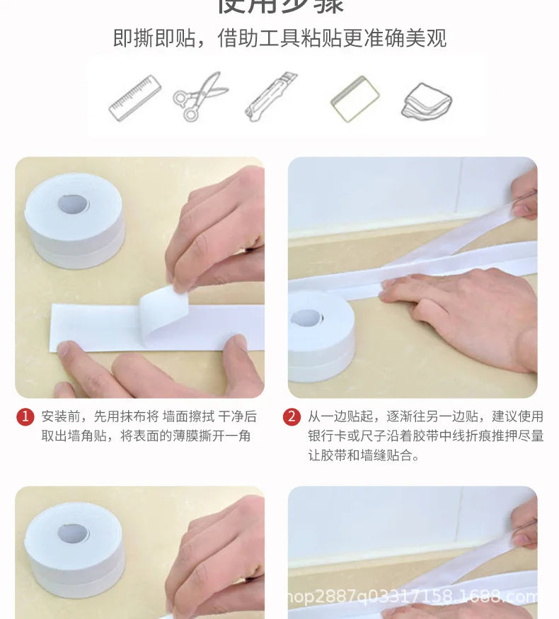 1Piece Kitchen Anti-mildew Tape Bathroom Waterproof Strip Seam Sealing Strip Beauty Seam Sticker Toilet Seam Corner Line Sticker