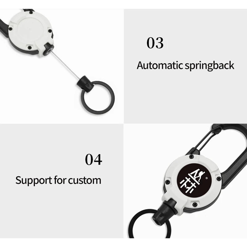 1pc Steel Wire Tactical Automatic Retractable Buckle Rope Camping Supplies Anti-theft Elastic Keychain Carabiner Buckle Rope캠핑용품