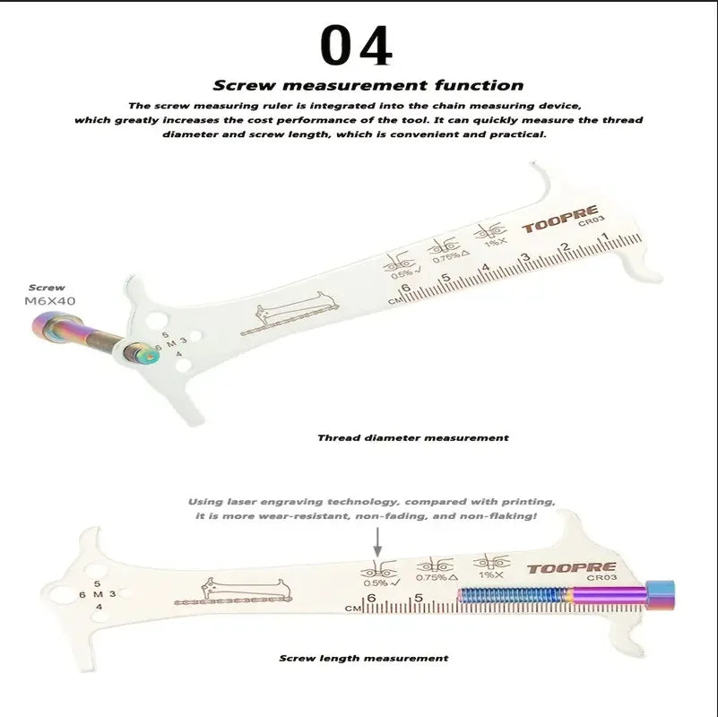Outil de réparation de règle d'indicateur d'usure de chaîne de vélo en acier inoxydable jauge de chaîne de vélo de route de montagne vérificateur de mesure diamètre de vis 