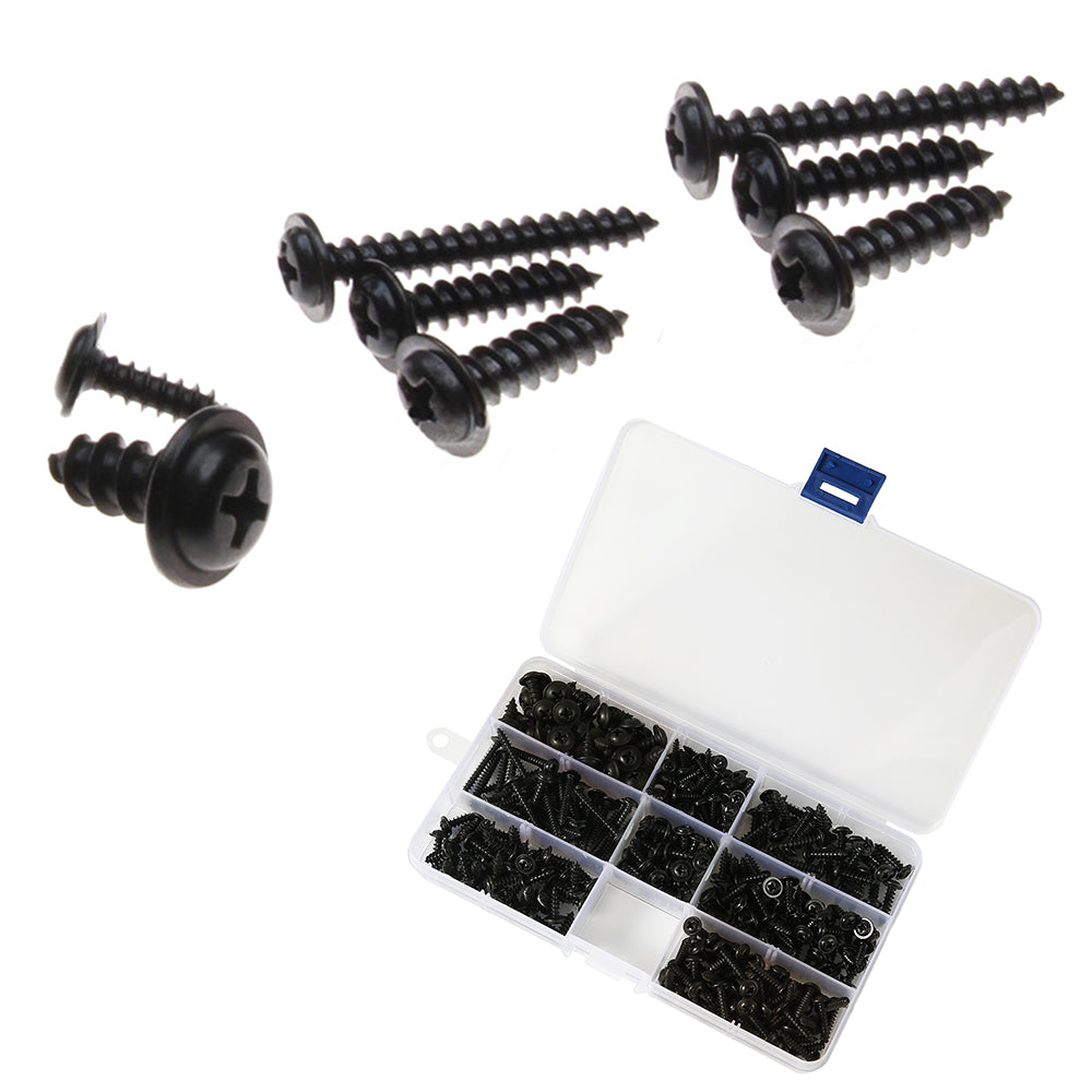 340/500pcs Pan Head Tapping Screw Cross Head M3/M4/M3.5/M4.8 Self Tapping Screw Set Assortment Kit Black Furniture Carbon Steel