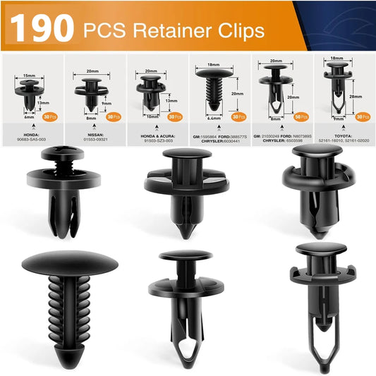 50/100/190 Pcs Bumper Clips Auto Buckle Parts Kit Multiple Style Plastic Retainer Fasteners Clip Car Body Push Rivets - ToolFlx