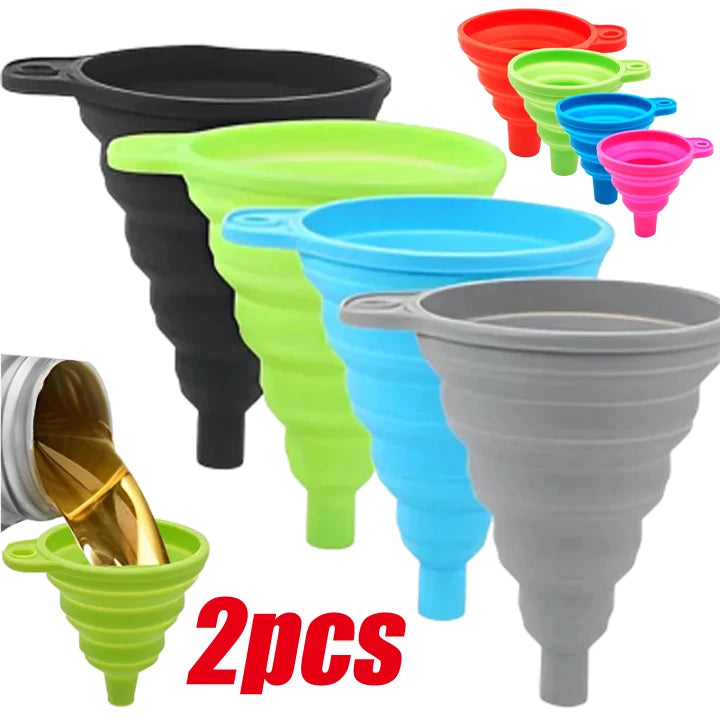 2Pcs Foldable Car Engine Funnel Silicone Liquid Funnel Washer Fluid Change Portable Car Engine Oil Change Funnel Car Accessories